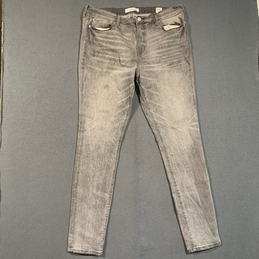 PacSun Stacked Skinny Jeans Mens 36x32 Gray Paint Splatter Distressed Denim